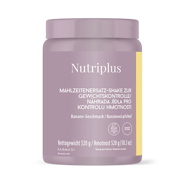 Nutriplus Mahlzeitenersatz Shake – Bananen Geschmack, 520 g | Vegan Protein Shake | 20g Pflanzliches Eiweiß, 27 Vitamine & Mineralstoffe, Glutenfrei, Ohne Zuckerzusatz